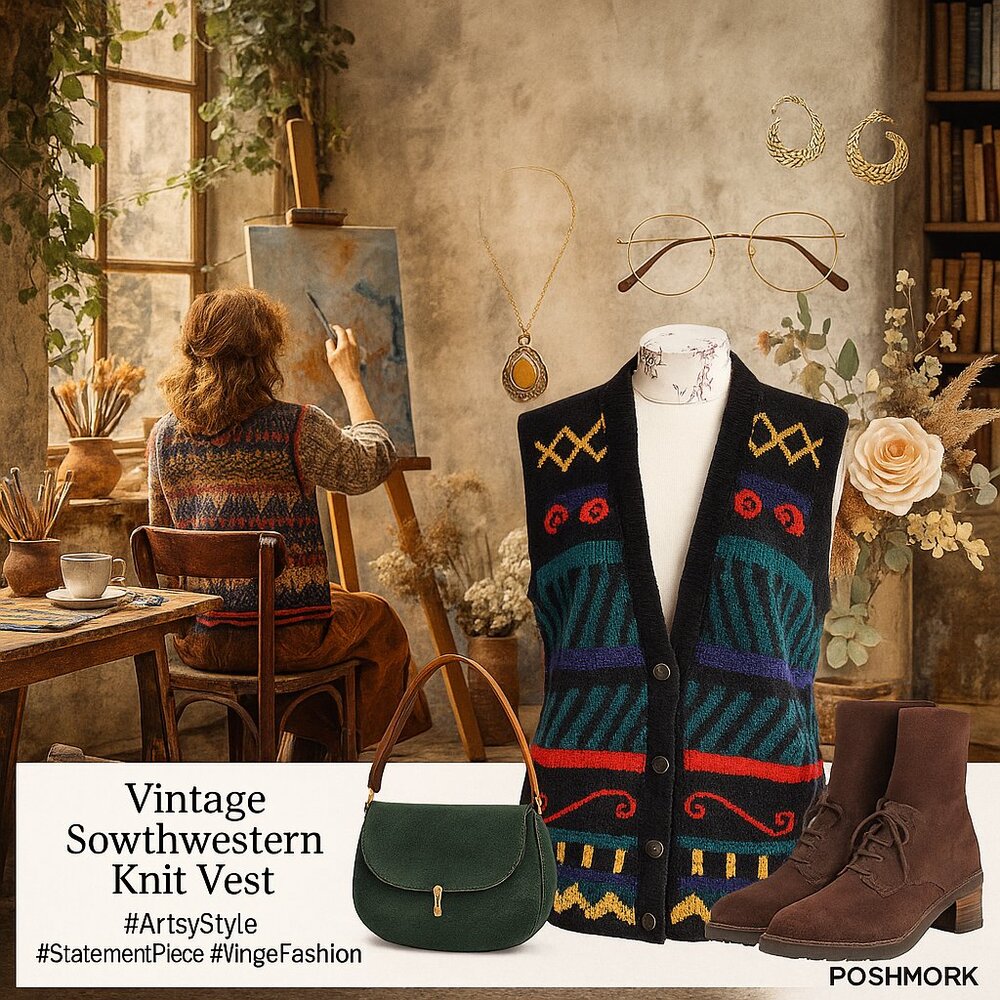 Vintage Norm Thompson Geometric Knit Vest (L)